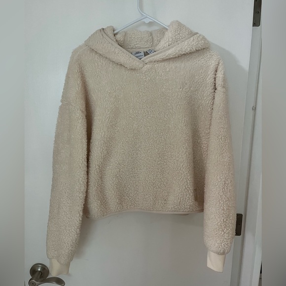adidas ESSENTIALS+ FLUFFY TEDDY HOODIE Cream - Picture 6 of 8